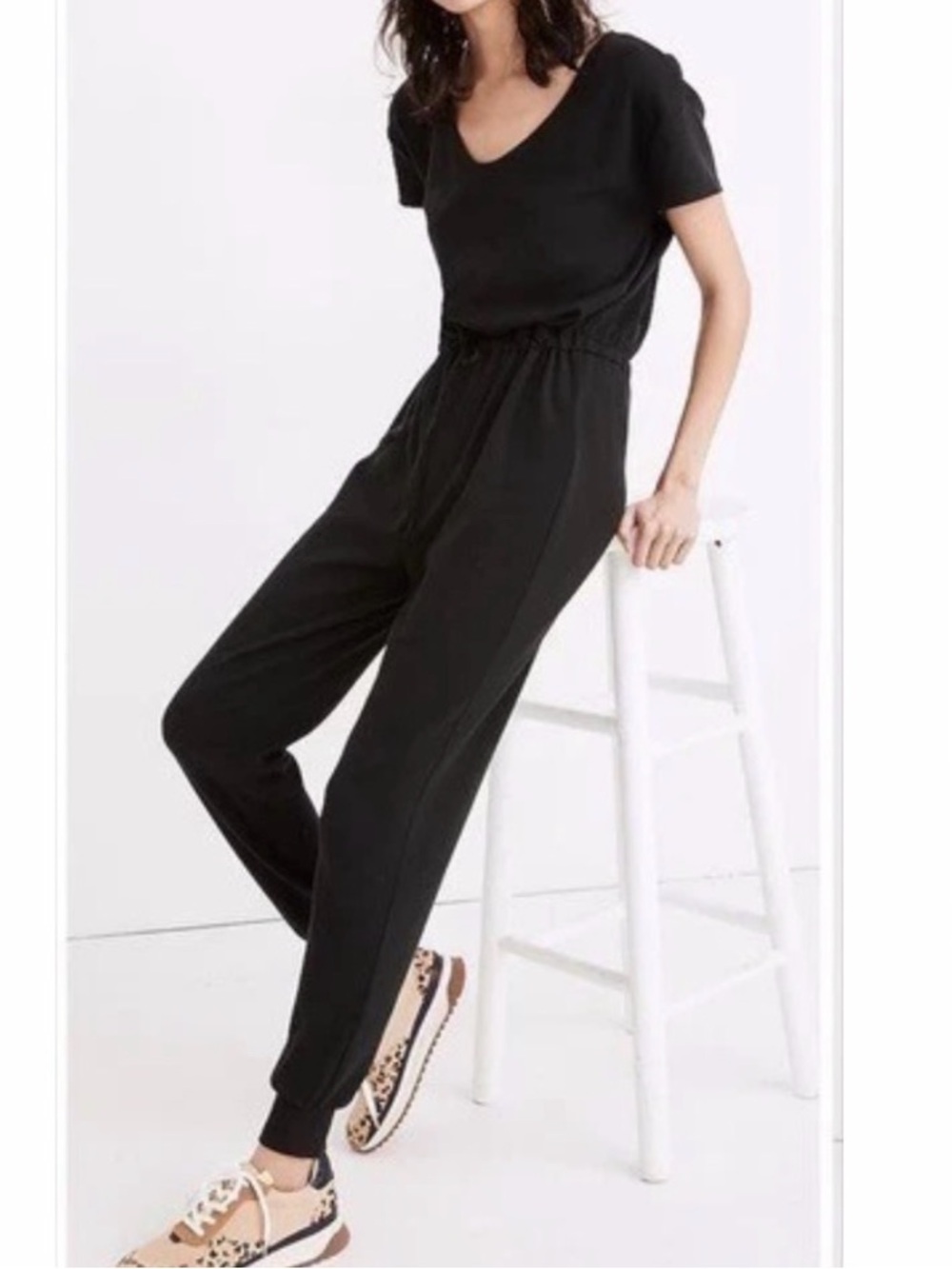 Madewell MWL Breeze Drawstring Short-Sleeve Jumpsuit in Black sz XS